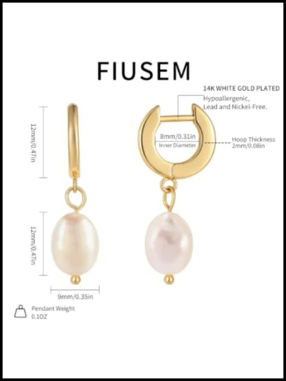 14K Gold Plated Pearl Drop Earrings for Women, Huggie Hoop Dangle Jewelry Gift
